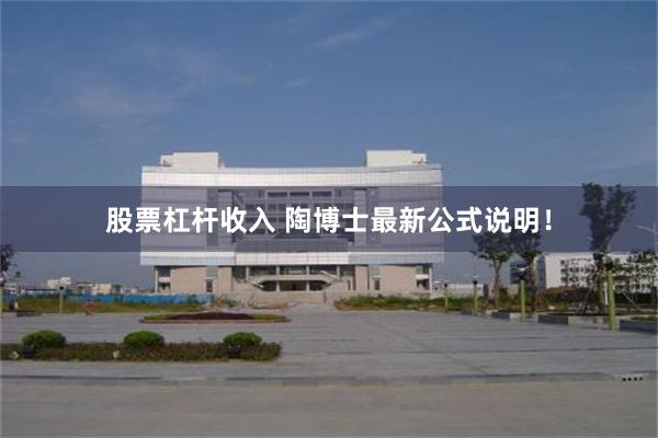 股票杠杆收入 陶博士最新公式说明！