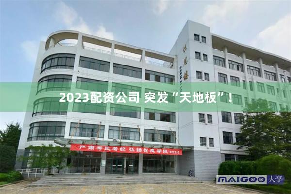 2023配资公司 突发“天地板”！